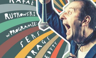 <p>Plakat dotyczący stand-upu comedy Rafała Rutkowskiego z programem: ,,Seks, dragi i kredyty'.</p>
