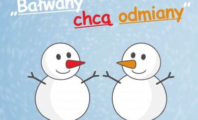 Plakat dotyczący teatrzyku dla dzieci pt. ,,Bałwany chcą odmiany'. 
