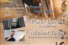 Plakat zapraszający na koncert Piotra Barona i Michała Tokaja w ramach ,,Strzeleckich ogrodów poetycko-jazzowych'. 