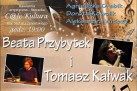 Plakat dotyczący ,,Strzeleckich ogrodów poetycko-jazzowych', w ramach którego miał się odbyć koncert Beaty Przybytek i Tomasza Kałwak. 