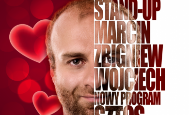 Plakat promuje walentynkowy stand-up Marcina Zbigniewa Wojciecha z nowym programem „SZTOS”. Tło zdobią czerwone serca, a centralnym elementem jest twarz komika zestawiona z dużym napisem. Wydarzenie odbyło się 12 lutego w Strzelcach Opolskich.