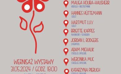 Plakat dotyczący wernisażu wystawy ,,Części Całości'. 