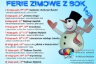 Grafika przedstawiająca program na Ferie Zimowe z SOK-iem organizowane przez Strzelecki Ośrodek Kultury w Strzelcach Opolskich.