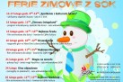 Plakat przedstawiający program na Ferie Zimowe z SOKeim, organizowane przez Strzelecki Ośrodek Kultury. 