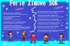 Plakat zapowiadał Ferie Zimowe SOK organizowane przez Strzelecki Ośrodek Kultury w lutym 2020 roku. Program obejmował seanse filmowe, spektakl „Calineczka”, warsztaty plastyczne ze zwierzętami oraz pokazy iluzjonistyczne. Wydarzenia były podzielone na dwa tygodnie. Grafika ma zimowy charakter – na niebieskim tle ze śnieżynkami widnieją uśmiechnięte dzieci w kolorowych, zimowych ubraniach.