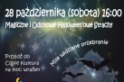 Plakat zapowiada imprezę Halloween – „Magiczne i Odlotowe Halloween’owe Strachy”, która odbyła się 28 października (sobota) o godzinie 16:00 w C@fe Kultura. Kolorystyka jest ciemna i nastrojowa – czerń, granat i żółć, z elementami nietoperzy, księżyca i mgły w tle. Na dole znajdują się logotypy organizatorów i partnerów, w tym Strzeleckiego Ośrodka Kultury oraz jest tam informacja o biletach. 