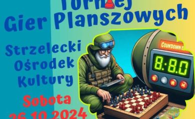 Plakat dotyczący Festiwalu Gier Planszowych oraz związanego z tym Wielkim Finałem - Turniej Gier Planszowych. 