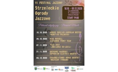 Plakat przedstawiający plan VI Festiwalu Jazzowego - ,,Strzeleckie Ogrody Jazzowe'