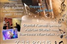 Plakat dotyczący koncertu Daniela Kanasa, Adriana Białek i Bartosza Wiertelaka w ramach ,,Strzeleckich ogrodów poetycko-jazzowych'. 