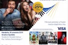 Plakat promuje Kino Visa w Strzelcach Opolskich, które odbyło się 29 września 2019 roku w Strzeleckim Ośrodku Kultury. Na plakacie widzimy widownię kinową oraz informację o 25% zniżce na bilety i zestawy w barku kinowym przy płatności kartą Visa. W repertuarze znalazły się filmy: Angry Birds 2, Piłsudski, Na bank się uda, To. Rozdział 2. Nad plakatami filmowymi  zamieszczono logotyp Visa i adres strony kina.