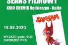 Jest to plakat promujący wakacyjny wyjazd na seans filmowy w Kinie Chemik w Kędzierzynie-Koźlu. Na zielonym tle widnieje tytuł filmu „Samsam” z ilustracją głównego bohatera – czerwonego stworka z literą „S” na stroju. U dołu podano koszt (20 zł), informacje o zapisach i organizatorze – Strzeleckim Ośrodku Kultury. Całość ma kolorową, dziecięcą stylistykę z wakacyjnym napisem „Lato z SOK”. Tło ma kolor zielony.