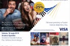 Plakat dotyczący Objazdowego Kina - KINO VISA. Przedstawione są filmy jakie miały być puszczone podczas akcji. 