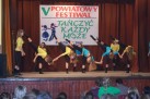 Na zdjęciu widać grupę tancerzy na scenie podczas występu. Za tancerzami znajduje się transparent z napisem „V POWIATOWY FESTIWAL”, „TAŃCZYĆ KAŻDY MOŻE” oraz „PACZKÓW 2008”. Na pierwszym planie widać część publiczności obserwującej występ.