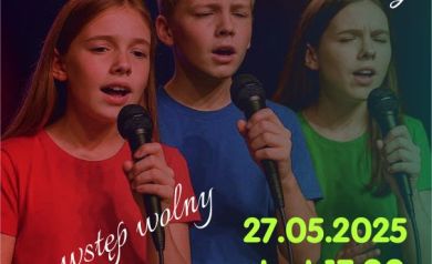 Plakat przedstawiający koncert ,,Dla Mamy i dla Taty' w wykonaniu studia wokalnego SOK.