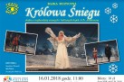 Plakat zapraszający na bajkę muzyczną pt. ,,Królowa Śniegu. Na plakacie podane są szczegóły dotyczące wydarzenia. 