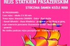 Plakat dotyczący rejsu statkiem pasażerskim w ramach Wakacji z SOK-iem.