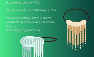 Plakat zapraszający na bezpłatne warsztaty pt. ,,Powróćmy jak nasze babcie i mamy do kroszonek i makramy'. 
