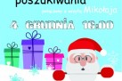 Plakat dotyczący spektaklu teatralnego dla dzieci pt. ,,Mikołajowe poszukiwania' połączonego z wizytą Mikołaja.