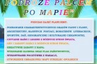 Plakat zapraszający dzieci na wakacyjne zajęcia w bibliotece pod hasłem „Obrazkowe podróże palcem po mapie”. Na plakacie przedstawiono co było planowane na zajęcia. Zajęcia odbywały się we wtorki, środy i czwartki w godzinach 11:00–13:00. Dodano również numer telefonu, pod którym należało się zapisywać. 