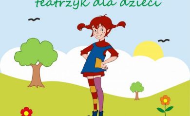 Plakat dotyczący teatrzyku dla dzieci pt. ,,Przygoty Pipi'. 
