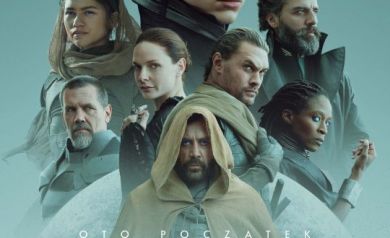 Plakat przedstawia film science fiction pod tytułem ,,Diuna'.