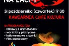 Plakat dotyczący imprezy pt. HALLOWENOWE STRACHY NA LACHY odbywającej się w kawiarni C@fe Kultura.