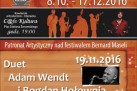 Plakat dotyczący II Festiwalu Jazzowego ,,Strzeleckie ogrody poetycko-jazzowe' i powiązanego z tym koncertu Duetu Adam Wendt i Bogdan Hołownia. 