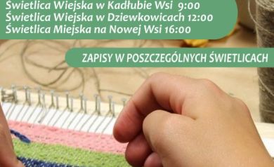 Plakat dotyczący bezpłatnych warsztatów z tkactwa. 