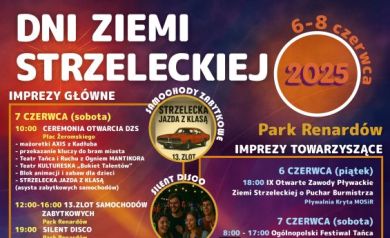 Plakat przedstawiający program Dni Ziemi Strzeleckiej 2025. 