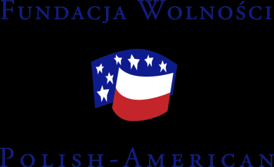 Logo Polsko-Amerykańskiej Fundacji Wolności (Polish-American Freedom Foundation). W centrum znajduje się stylizowana flaga z elementami barw Polski (biało-czerwona) i USA (gwiazdy na niebieskim tle). Wokół logo widnieje nazwa fundacji – po polsku u góry, po angielsku na dole – elegancką, ciemnoniebieską czcionką.
 - powiększ