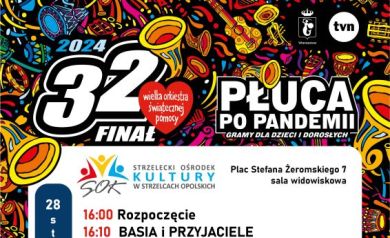 Plakat przedstawiający program ,,32. Finału Wielkiej Orkiestry Świątecznej Pomocy'. 