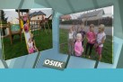 Slajd przedstawia zdjęcia dzieci na placu zabaw i stojących w grupie - Osiek.