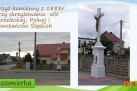 Slajd przedstawiający krzyż kamienny z 1888 roku przy skrzyżowaniu ulic Strzeleckiej, Polnej i Powstańców Śląskich w Rozmierce.