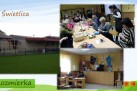 Slajd przedstawia zdjęcia świetlicy zewnątrz, a także wewnątrz, podczas zajęć i pracy.