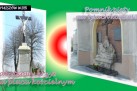 Slajd przedstawiający zdjęcia zabytkowego krzyża na placu kościelnym i pomnika piety na tyłach kościoła w Szymiszowie Wsi.