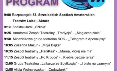 Plakat przedstawiający program 53. Strzeleckich Spotkań Amatorskich Teatrów Lalek i Aktora. - powiększ