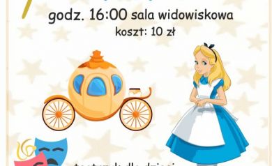 Plakat dotyczący teatrzyku dla dzieci pt. ,,Kopciuszek'. 
