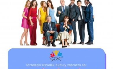Zaproszenie w formie plakatu na Wakacyjne Kino Plenerowe i seans ,,Za jakie grzechy, dobry Boże?'.
